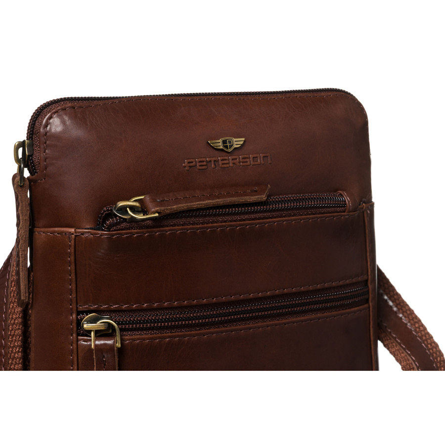 Elegante, braune Herren-Umhängetasche aus Leder mit Reißverschluss – Peterson – Bild 5