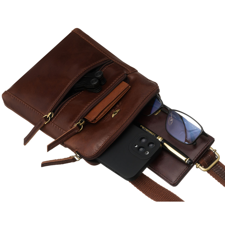 Elegante, braune Herren-Umhängetasche aus Leder mit Reißverschluss – Peterson – Bild 10