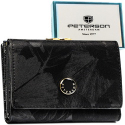 Elegante Damen-Geldbörse aus Natur- und Öko-Leder in Schwarz – Peterson