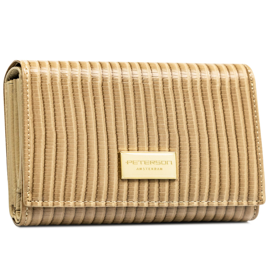 Damen-Geldbörse aus Natur- und Öko-Leder in Beige mit Flechtmuster – Peterson – Bild 2