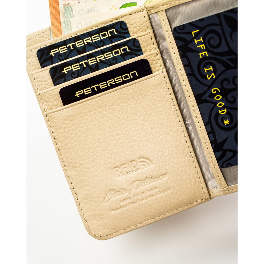 Herren-Geldbörse aus Natur- und Öko-Leder in Beige, mit Reißverschluss und Druckknopf verschließbar - Peterson – Bild 9