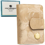 Herren-Geldbörse aus Natur- und Öko-Leder in Beige, mit Reißverschluss und Druckknopf verschließbar - Peterson