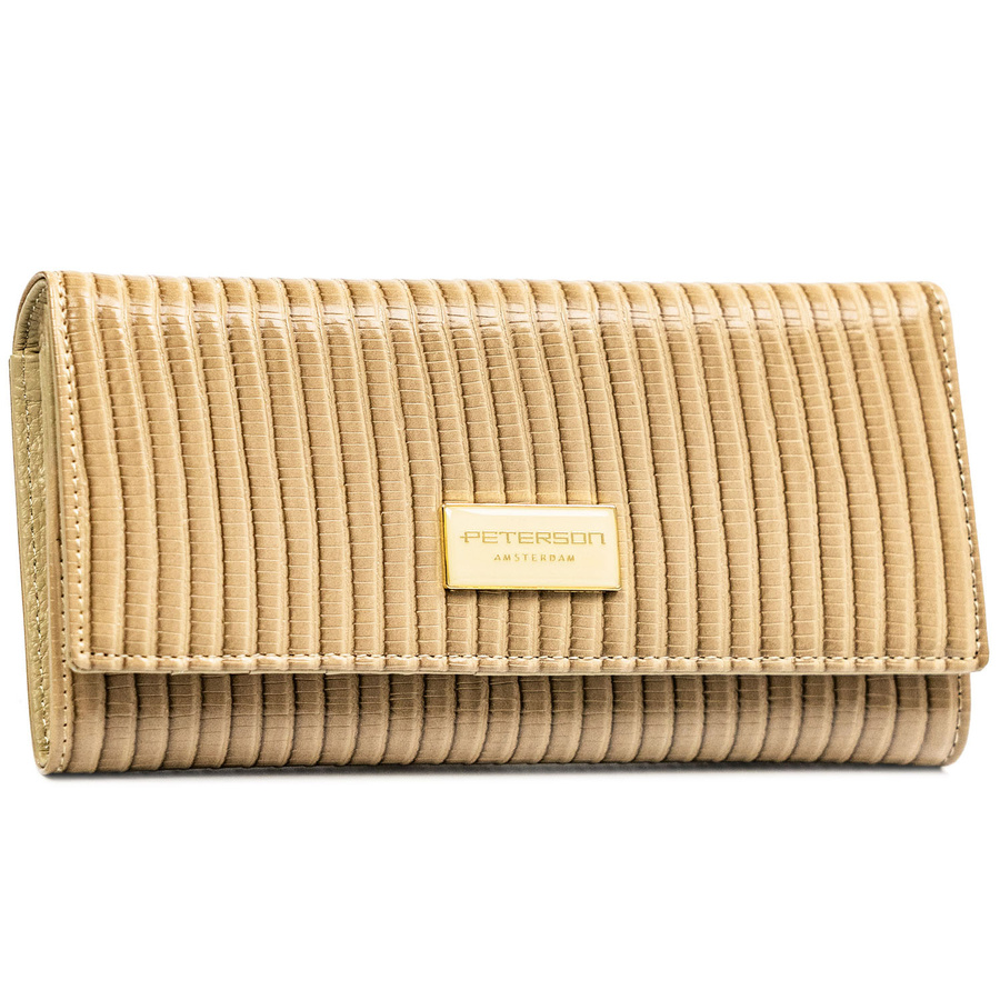 Beige Damen-Geldbörse aus Natur- und Öko-Leder im geflochtenen Muster – Peterson – Bild 2