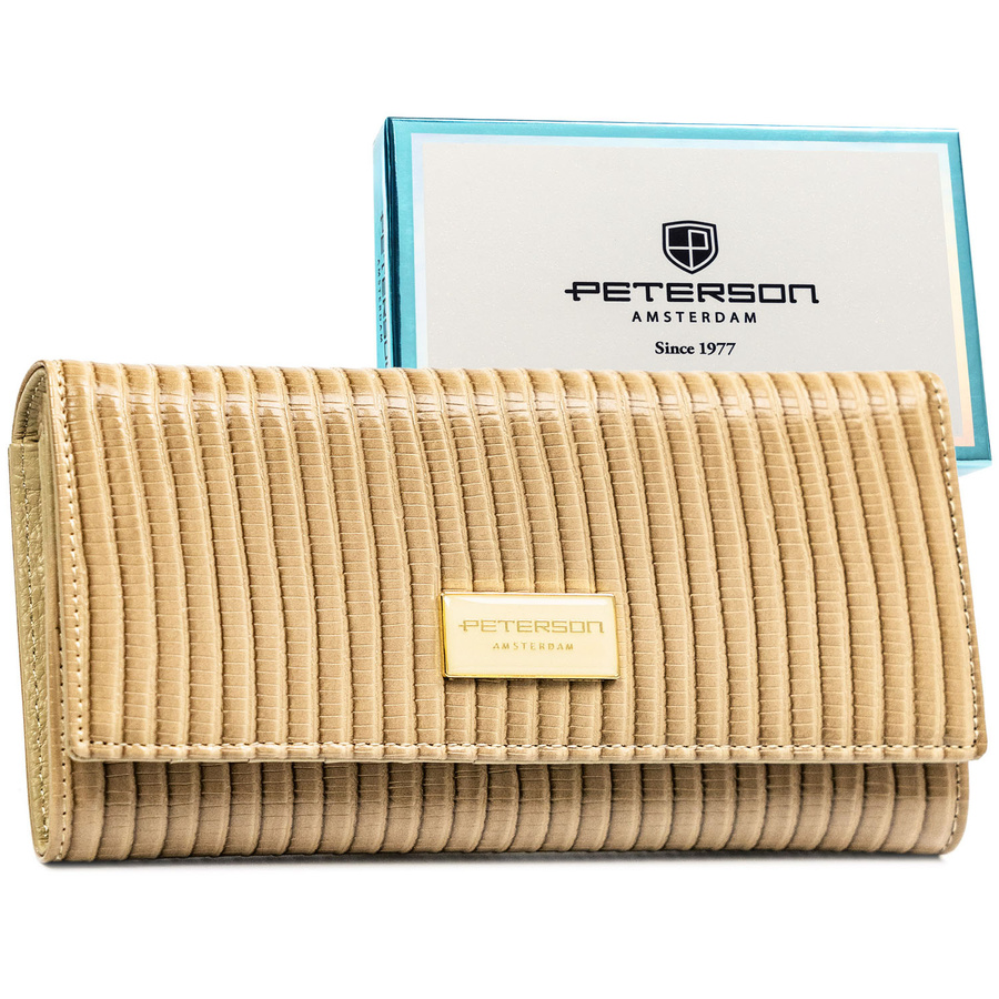 Beige Damen-Geldbörse aus Natur- und Öko-Leder im geflochtenen Muster – Peterson
