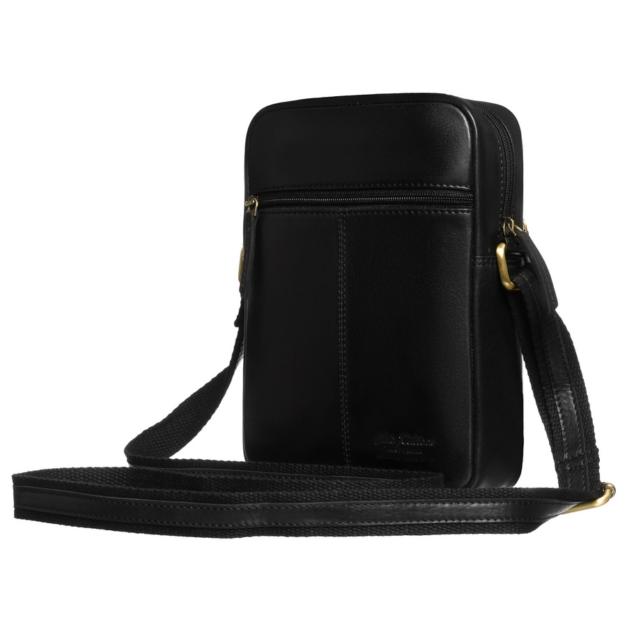 Schwarze Herren-Umhängetasche aus Leder mit goldenem Reißverschluss im Set mit einer kleinen Tasche – Peterson – Bild 4