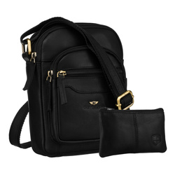 Schwarze Herren-Tasche aus Naturleder mit einer Herren-Geldbörse im Set – Peterson
