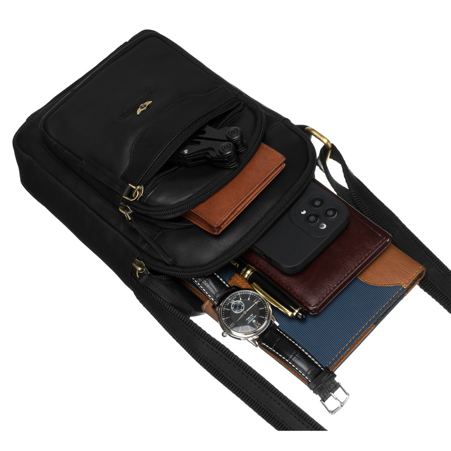 Schwarze Herren-Tasche aus Naturleder mit einer Herren-Geldbörse im Set – Peterson – Bild 9