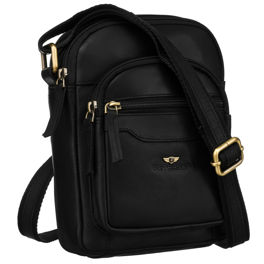 Schwarze Herren-Tasche aus Naturleder mit einer Herren-Geldbörse im Set – Peterson – Bild 2