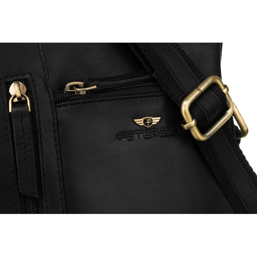 Klassische Herren-Umhängetasche aus Leder in Schwarz mit Taschen und Etui - Peterson – Bild 4