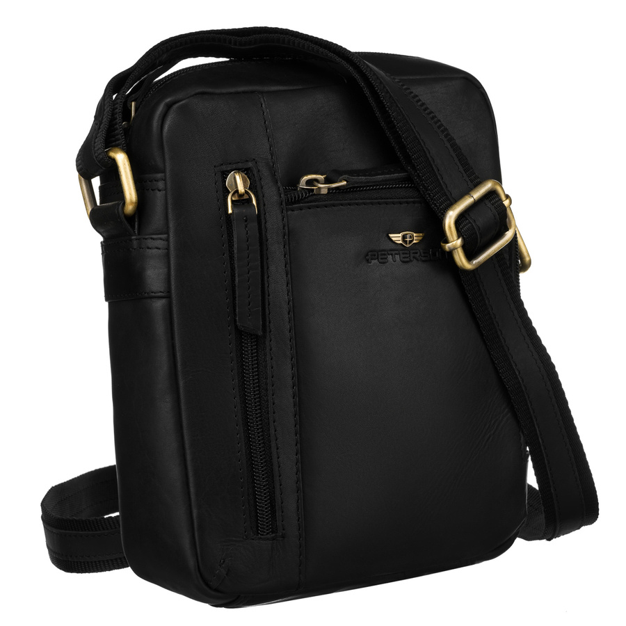 Klassische Herren-Umhängetasche aus Leder in Schwarz mit Taschen und Etui - Peterson – Bild 2