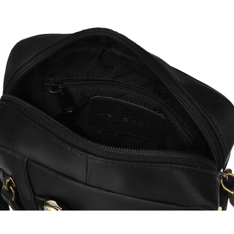 Klassische Herren-Umhängetasche aus Leder in Schwarz mit Taschen und Etui - Peterson – Bild 6