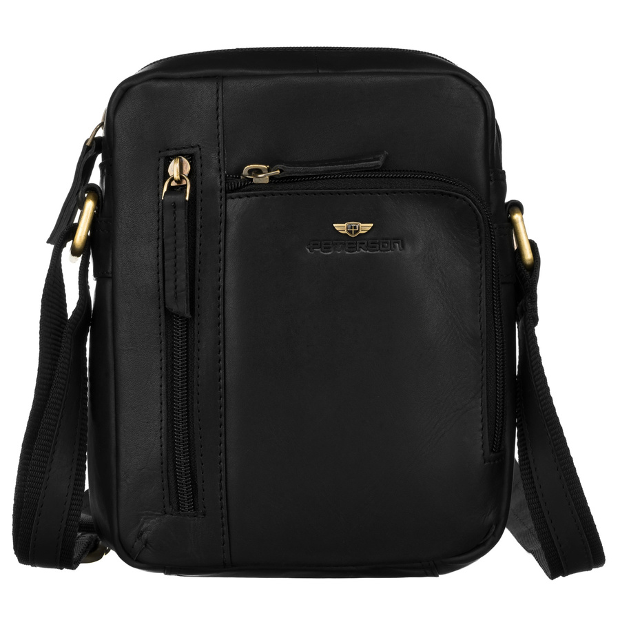 Klassische Herren-Umhängetasche aus Leder in Schwarz mit Taschen und Etui - Peterson – Bild 3