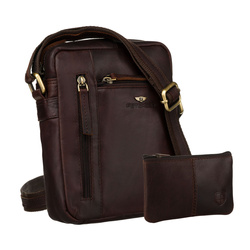 Peterson Herren-Umhängetasche aus Leder, klassisch, braun, mit Taschen und Etui