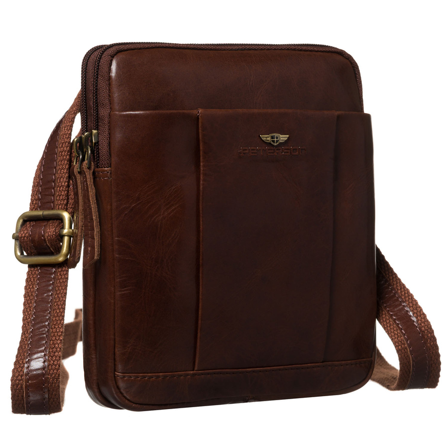 Herren-Schultertasche aus Leder in Braun mit einem Schlüsselmäppchen-Set – Peterson – Bild 2