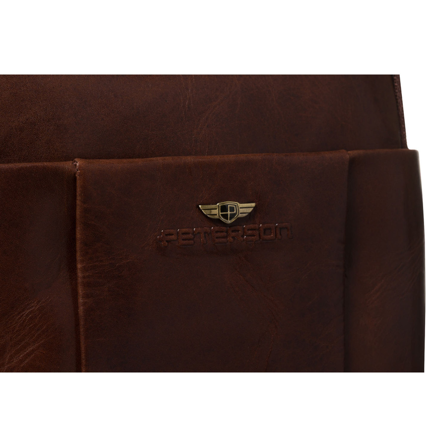 Herren-Schultertasche aus Leder in Braun mit einem Schlüsselmäppchen-Set – Peterson – Bild 5