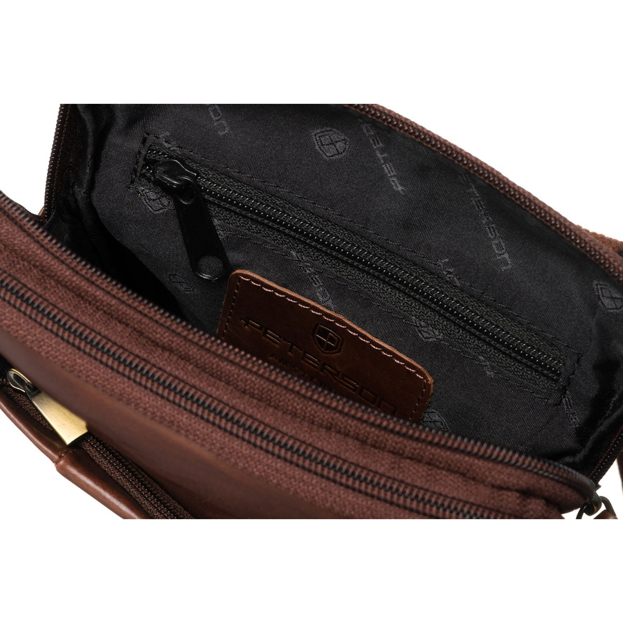 Herren-Schultertasche aus Leder in Braun mit einem Schlüsselmäppchen-Set – Peterson – Bild 8
