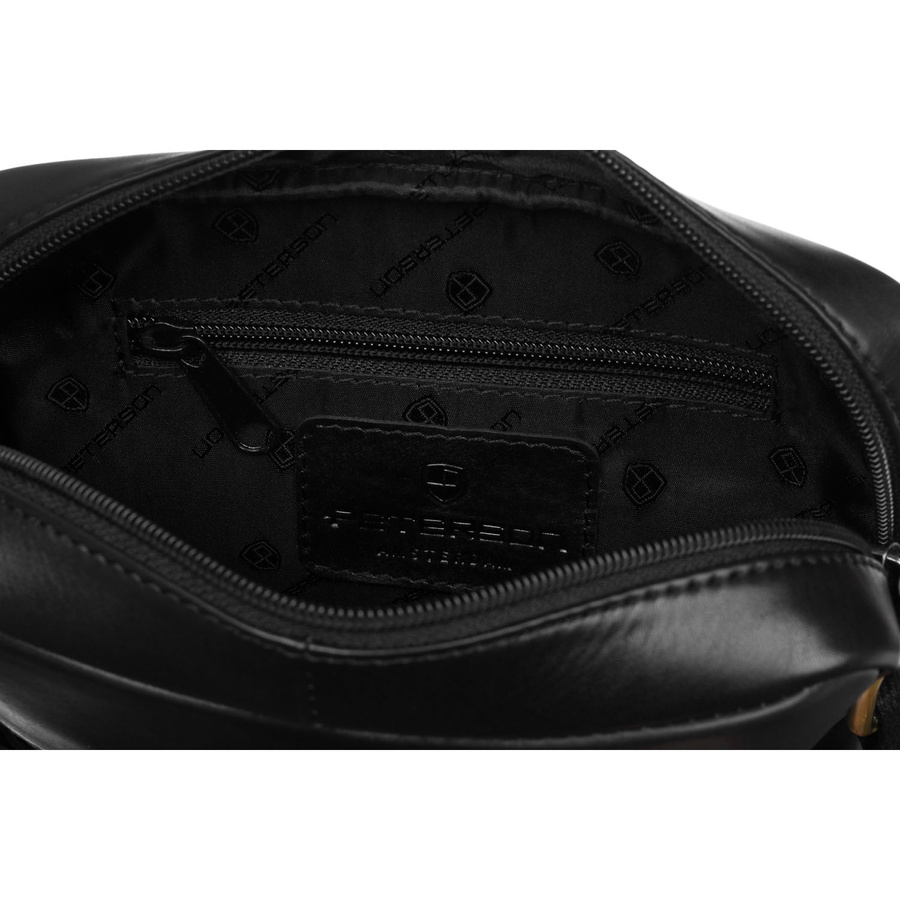Schwarze Herren-Umhängetasche aus Leder mit Tasche, mit Reißverschluss geschlossen - Peterson – Bild 7