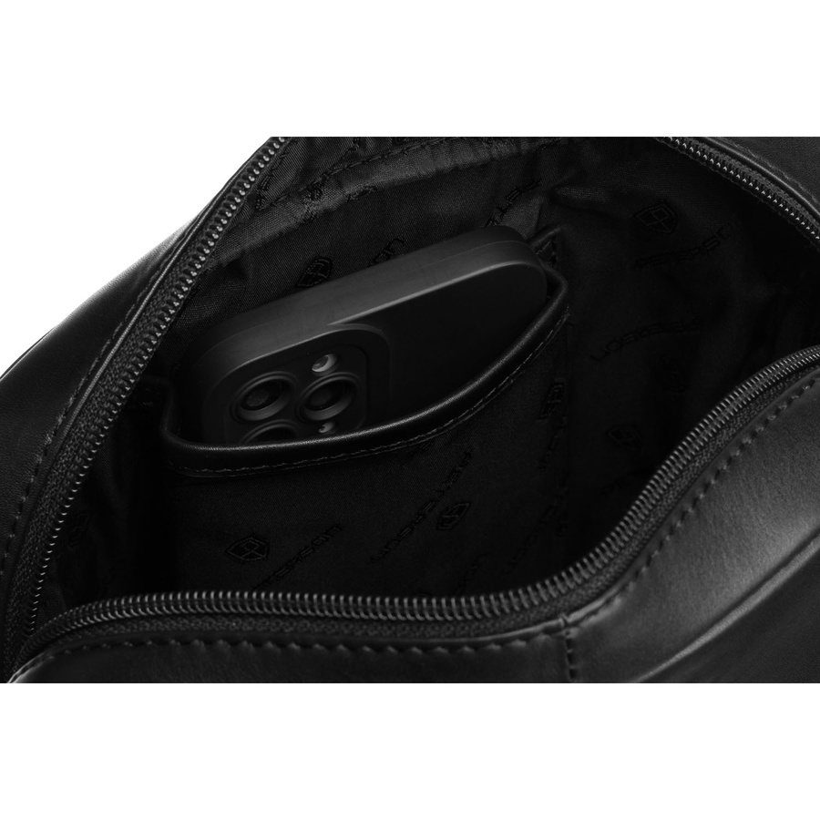 Schwarze Herren-Umhängetasche aus Leder mit Tasche, mit Reißverschluss geschlossen - Peterson – Bild 8
