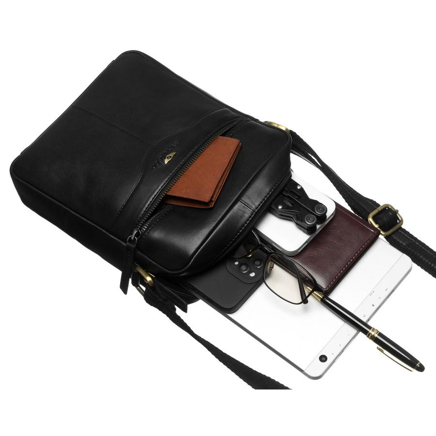 Schwarze Herren-Umhängetasche aus Leder mit Tasche, mit Reißverschluss geschlossen - Peterson – Bild 9