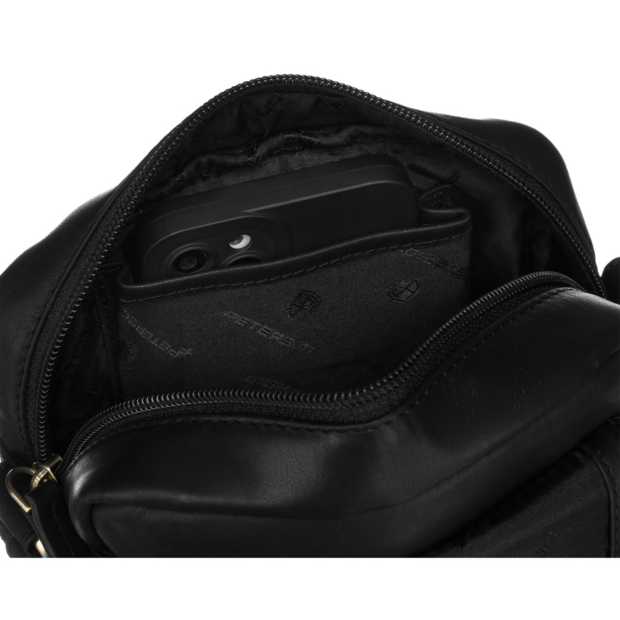 Schwarze Herren-Umhängetasche aus Leder mit Überschlag und Etui im Set – Peterson – Bild 5