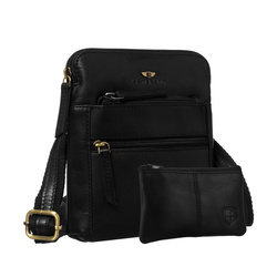 Elegante Herren-Umhängetasche aus Naturleder in Schwarz mit Reißverschluss und Etui-Set – Peterson