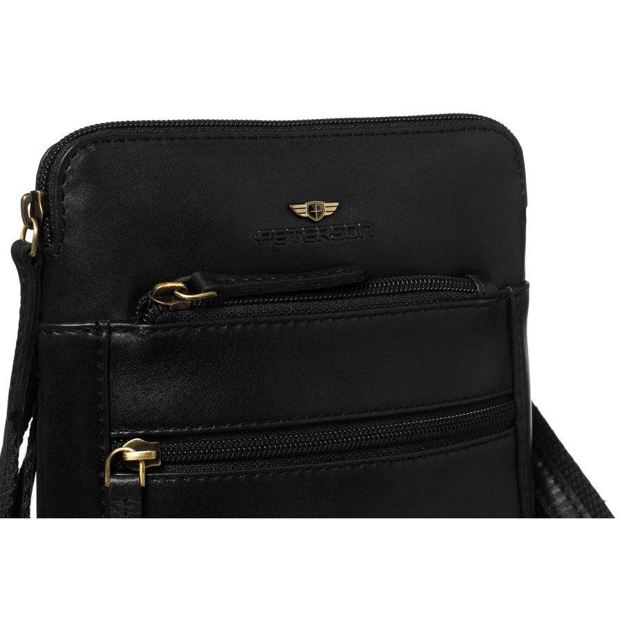 Elegante Herren-Umhängetasche aus Naturleder in Schwarz mit Reißverschluss und Etui-Set – Peterson – Bild 5