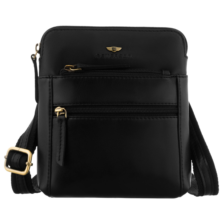 Elegante Herren-Umhängetasche aus Naturleder in Schwarz mit Reißverschluss und Etui-Set – Peterson – Bild 3