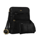 Elegante Herren-Umhängetasche aus Naturleder in Schwarz mit Reißverschluss und Etui-Set – Peterson
