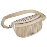 Beige Damen-Gürteltasche aus Öko-Leder, verziert mit Nieten – Peterson