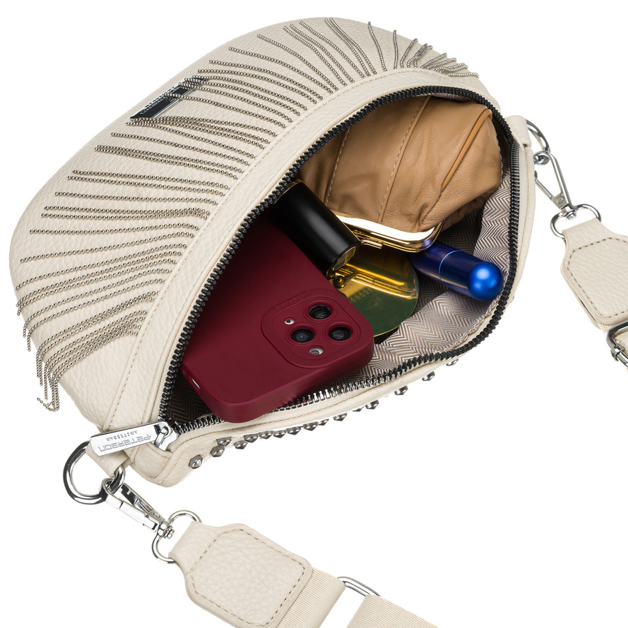 Modische Damen-Gürteltasche aus Öko-Leder in hellem Beigeton, mit Reißverschluss verschließbar – Peterson – Bild 11