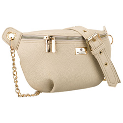 Beige Damen-Gürteltasche aus Öko-Leder mit Reißverschluss, getragen an einem verstellbaren Riemen – Peterson