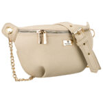 Beige Damen-Gürteltasche aus Öko-Leder mit Reißverschluss, getragen an einem verstellbaren Riemen – Peterson