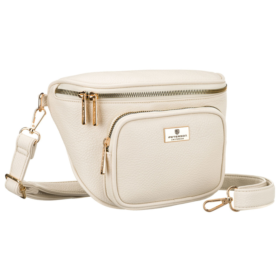 Hellbeige Damen-Gürteltasche aus Öko-Leder mit Reißverschluss – Peterson
