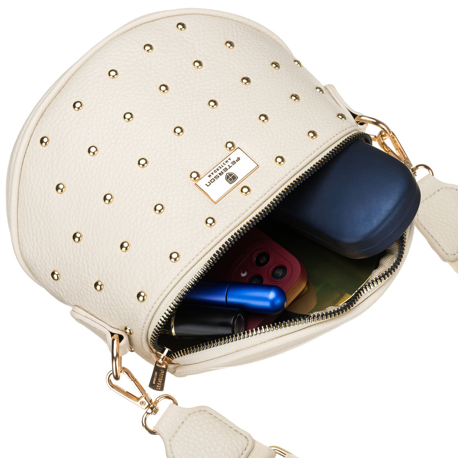 Hellbeige Damen-Bauchtasche aus Kunstleder mit Nieten verziert – Peterson – Bild 10