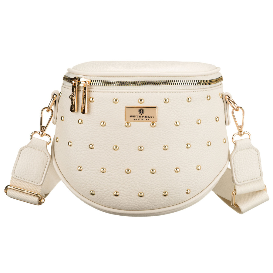 Hellbeige Damen-Bauchtasche aus Kunstleder mit Nieten verziert – Peterson – Bild 3