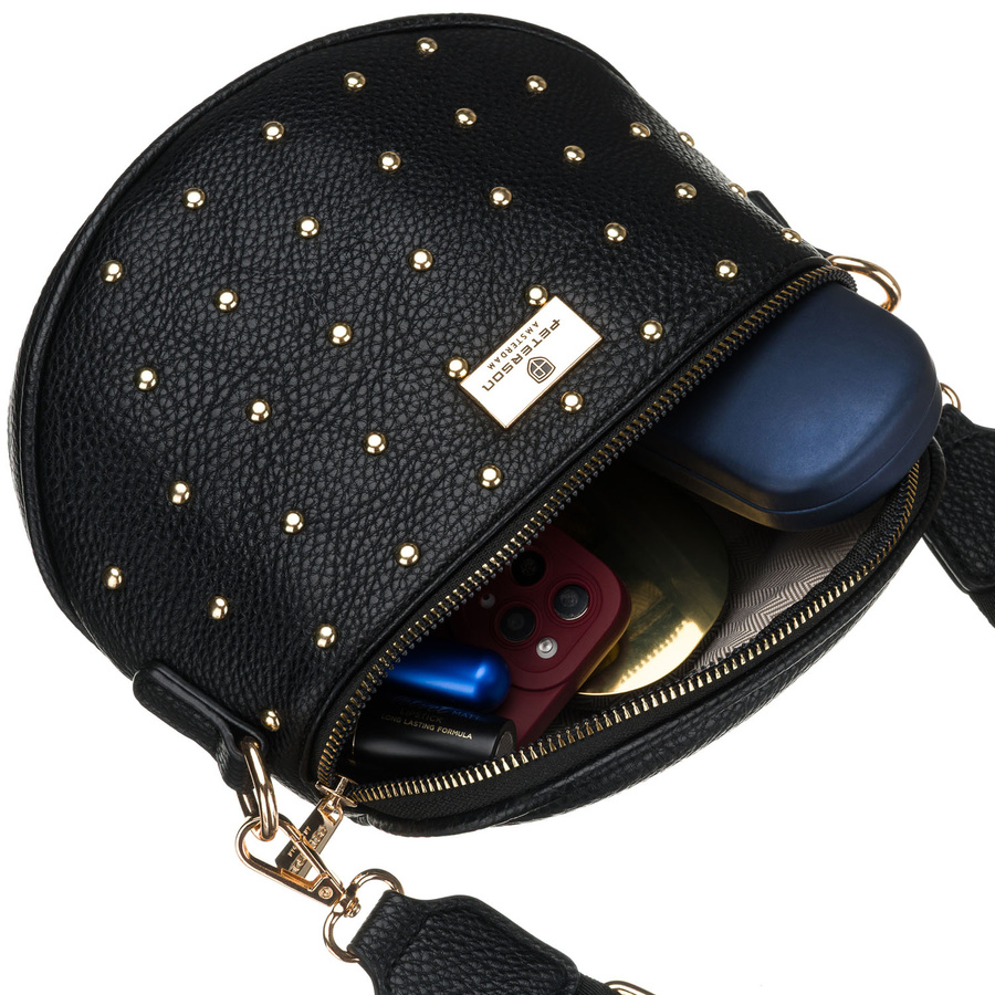 Schwarze, praktische Damen-Gürteltasche aus Öko-Leder, verziert mit Nieten – Peterson – Bild 10