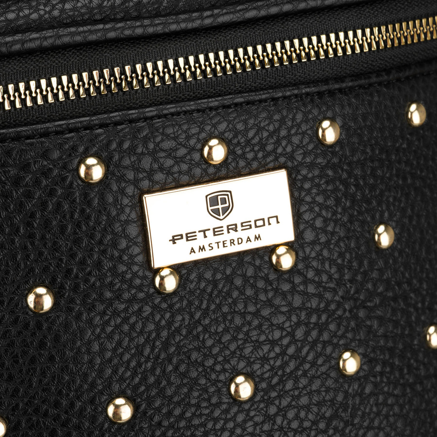 Schwarze, praktische Damen-Gürteltasche aus Öko-Leder, verziert mit Nieten – Peterson – Bild 5