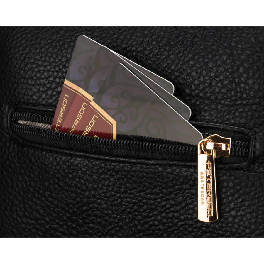 Schwarze, praktische Damen-Gürteltasche aus Öko-Leder, verziert mit Nieten – Peterson – Bild 8