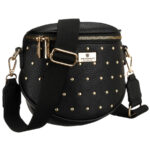 Schwarze, praktische Damen-Gürteltasche aus Öko-Leder, verziert mit Nieten – Peterson