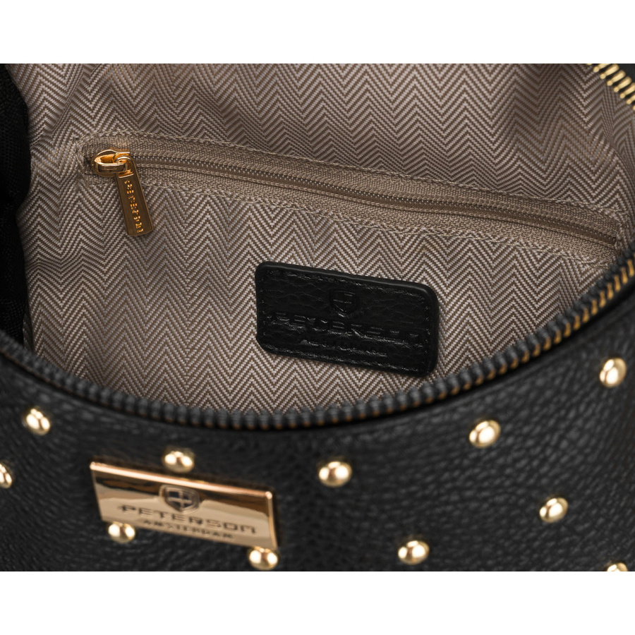 Schwarze, praktische Damen-Gürteltasche aus Öko-Leder, verziert mit Nieten – Peterson – Bild 6