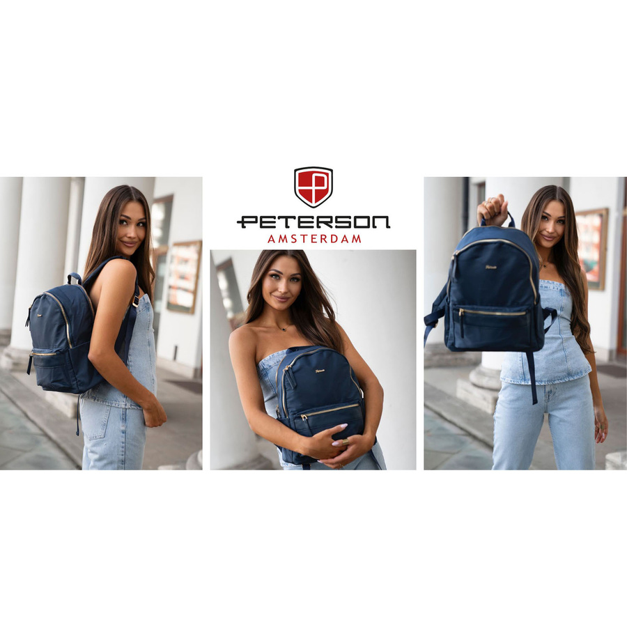 Zweifach unterteiltes, marineblaues Damen-Rucksack aus Polyester - Peterson – Bild 10