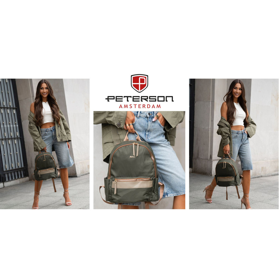 Grüner, städtischer Damenrucksack aus Polyester mit Reißverschlüssen verschließbar – Peterson – Bild 11