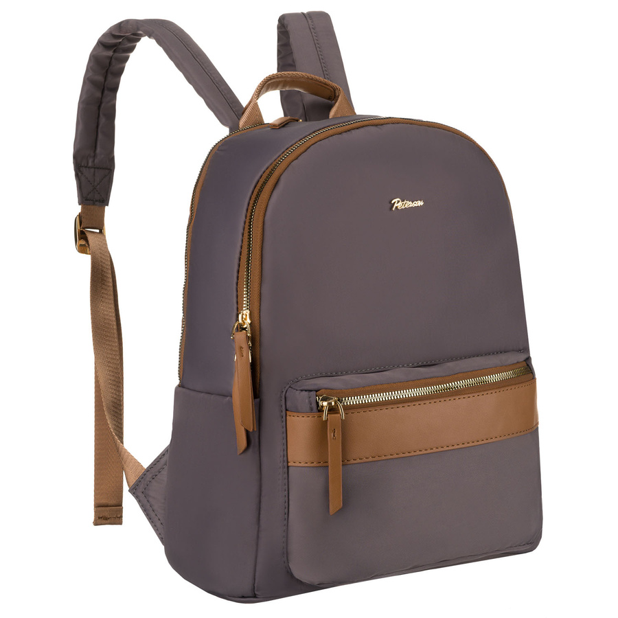 Grauer, städtischer Damen-Rucksack aus Polyester mit Reißverschlüssen – Peterson