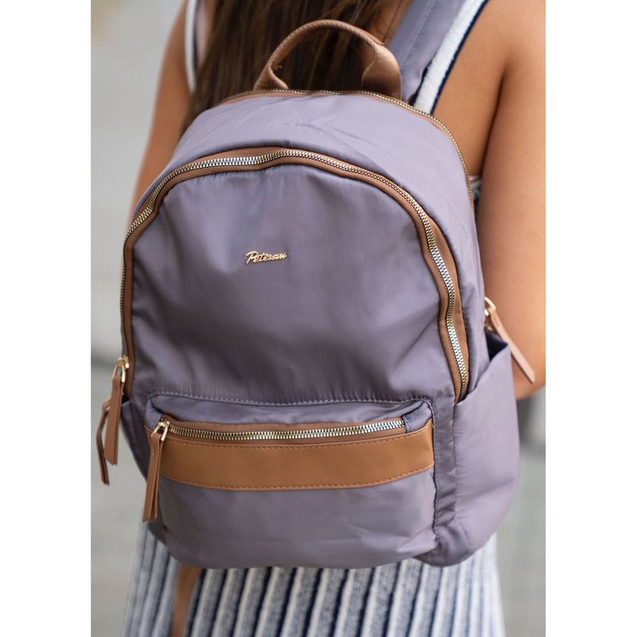 Grauer, städtischer Damen-Rucksack aus Polyester mit Reißverschlüssen – Peterson – Bild 3