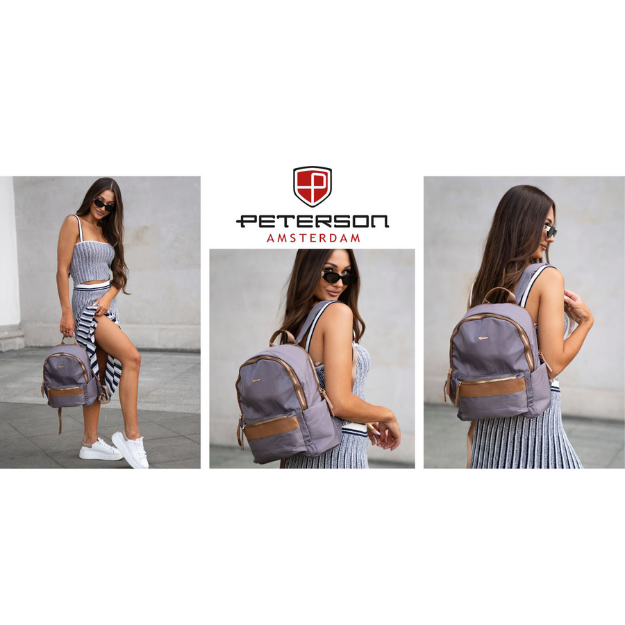Grauer, städtischer Damen-Rucksack aus Polyester mit Reißverschlüssen – Peterson – Bild 9