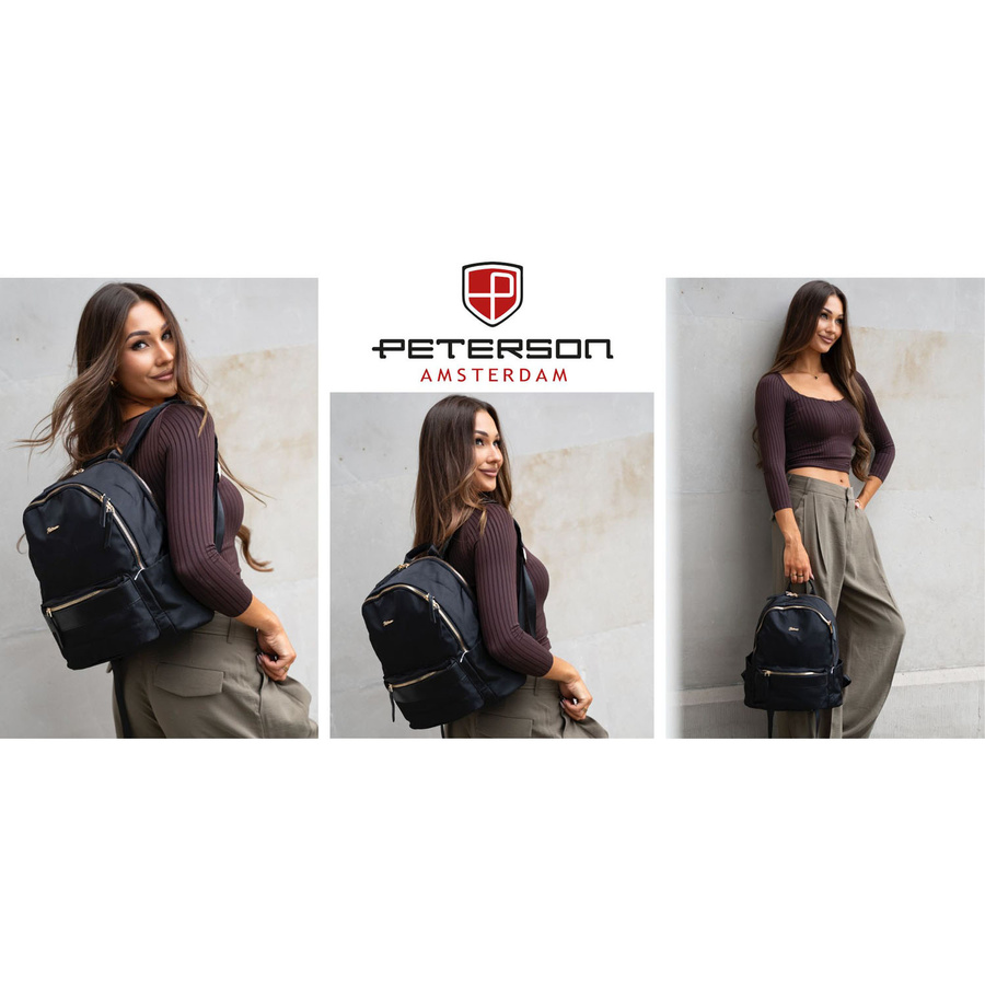 Damen-Stadtrücksäcke aus Polyester in Schwarz, an verstellbaren Trägern aufgehängt - Peterson – Bild 9