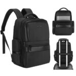 Reise-Rucksack aus Polyester in Schwarz, aufgehängt an verstellbaren Schultergurten – Peterson