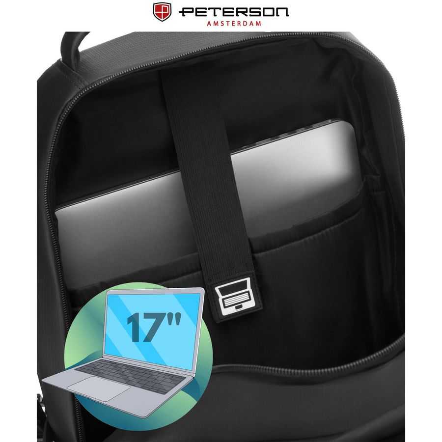 Großer Reise-Rucksack in Schwarz mit Laptopfach, mit Reißverschluss geschlossen - Peterson – Bild 28