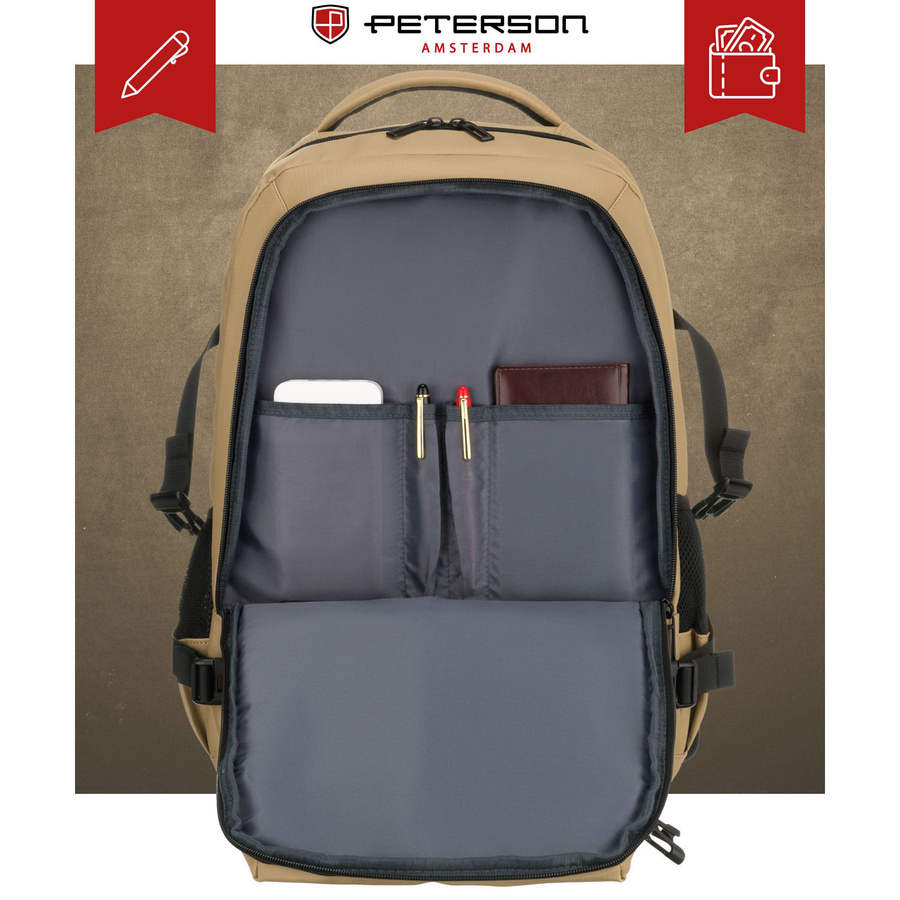 Großer Khaki-Reise-Rucksack mit Laptopfach, zweifach unterteilt – Peterson – Bild 13