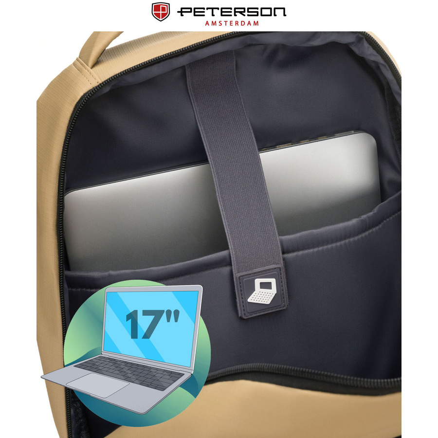 Großer Khaki-Reise-Rucksack mit Laptopfach, zweifach unterteilt – Peterson – Bild 17